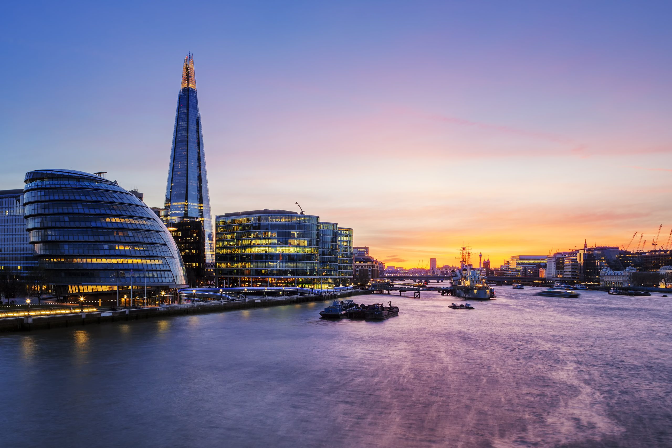 London city at sunset with The Shard in view