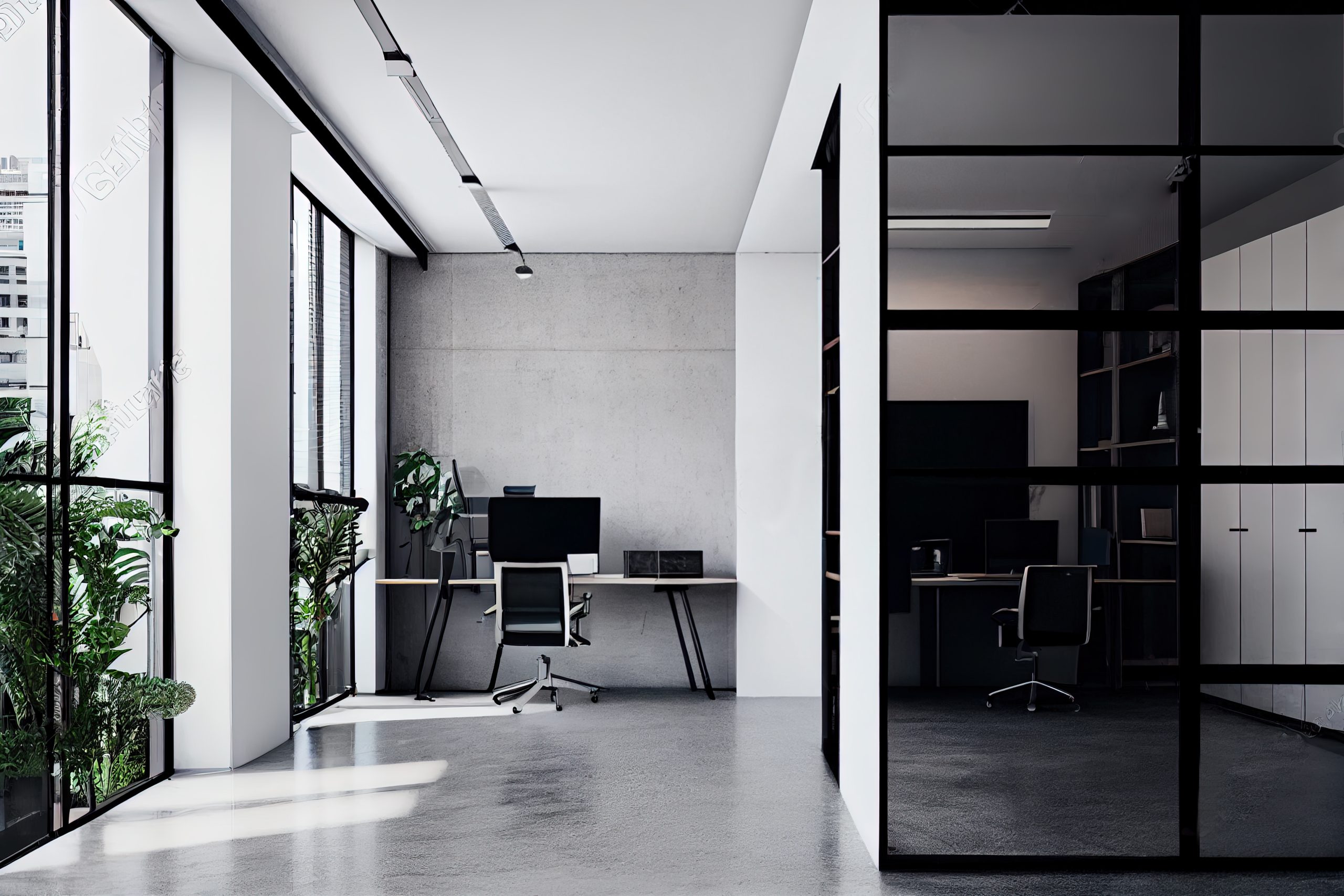 Modern office with white walls