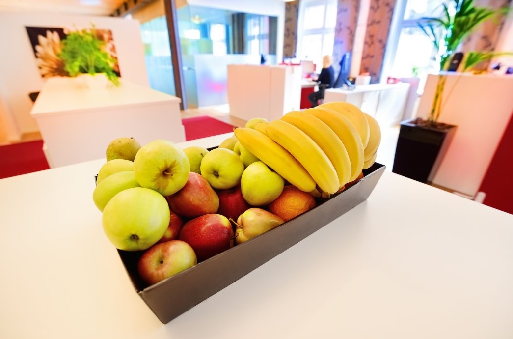 large filled fruit bowl for office space workers